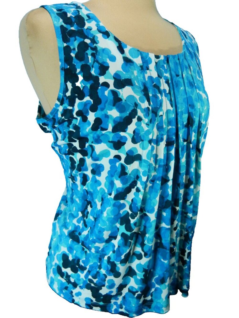 Calvin Klein Turquiose Print Pleated Neck Sleeveless Size PXLG Career Top EUC